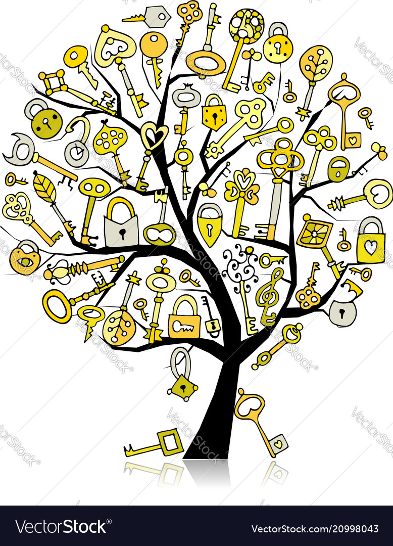 Keys collection sketch for your design vector image Keys collection sketch for your design