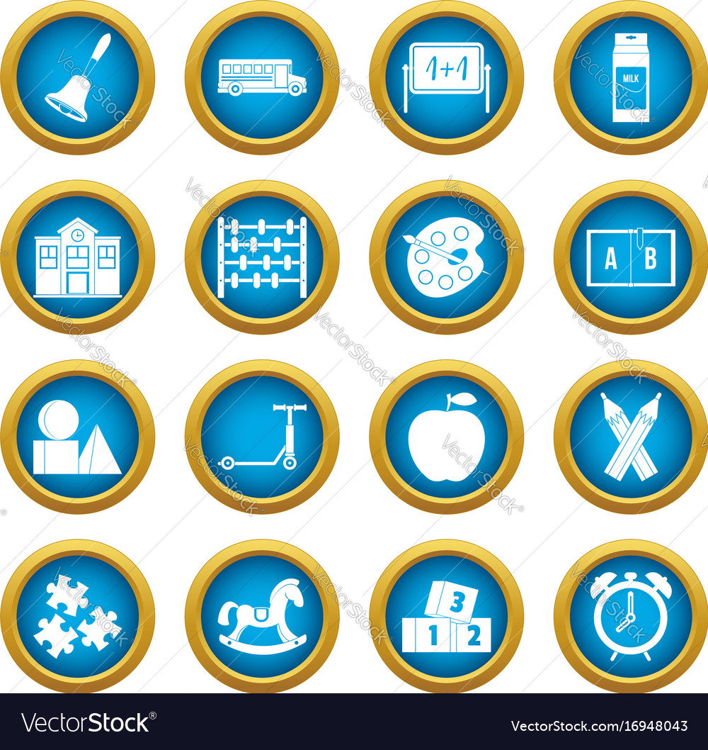 Kindergarten symbol icons blue circle set Vector Image