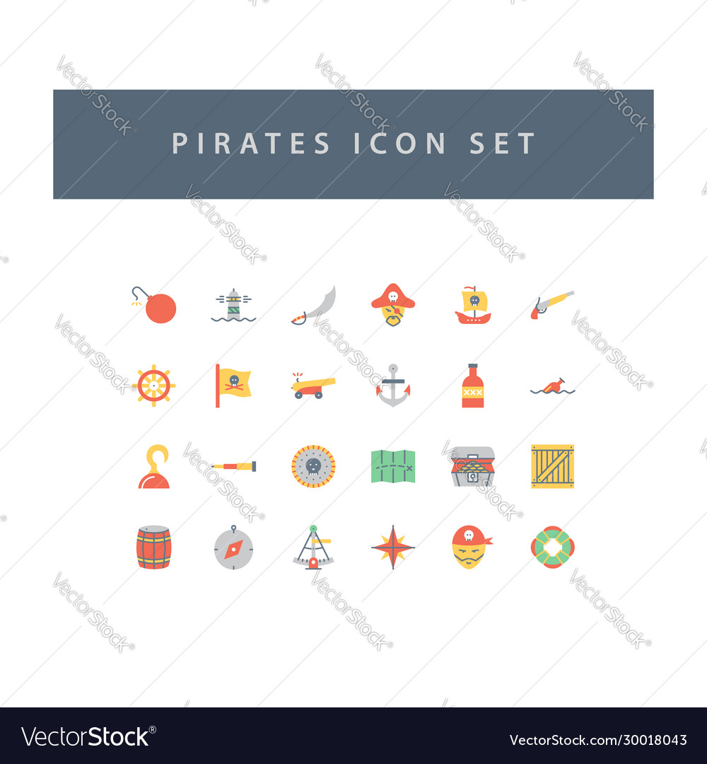 Pirates icon set with colorful modern flat style