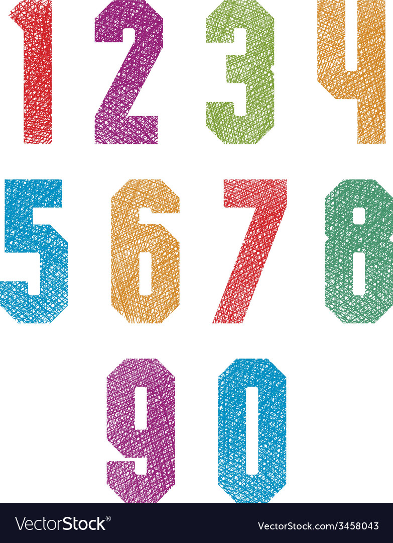 Retro style geometric bold numbers set with hand