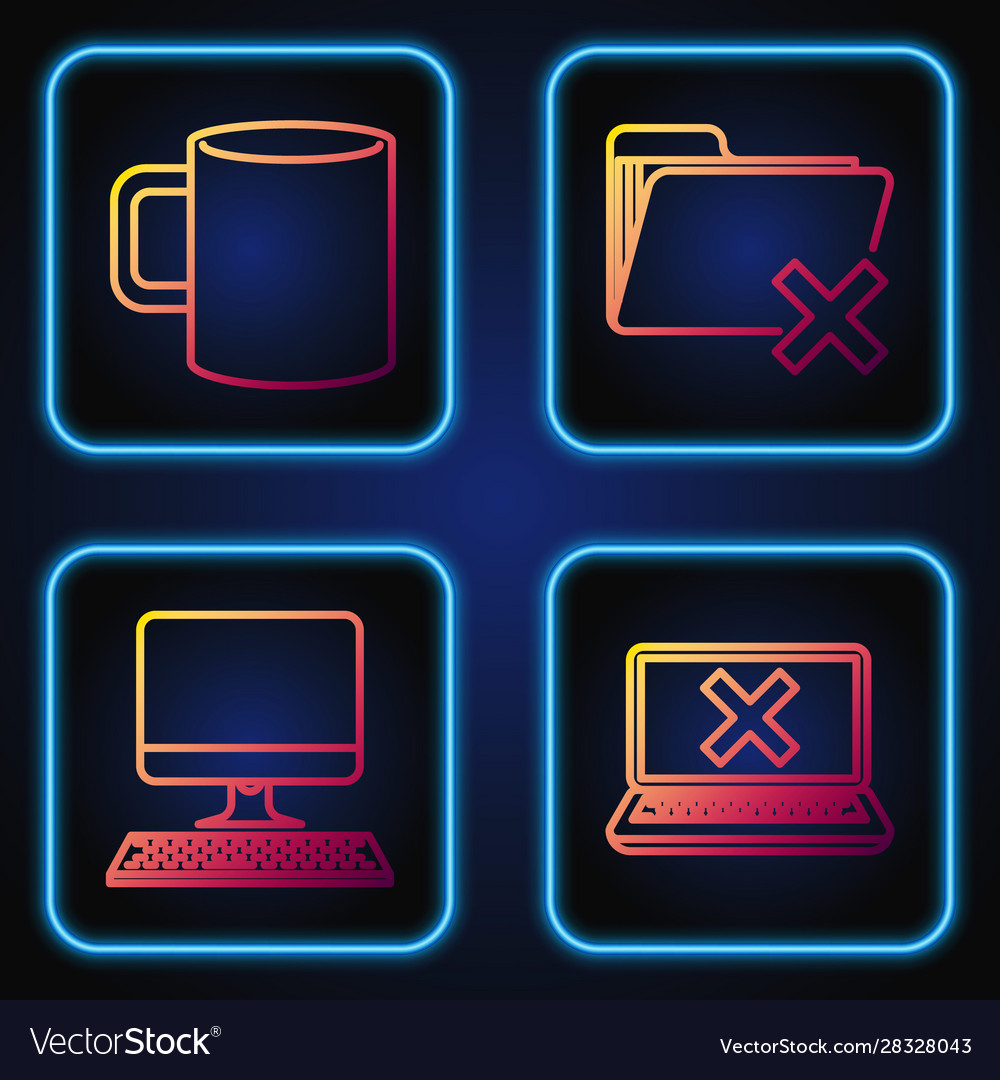 Set line laptop and cross mark on screen computer