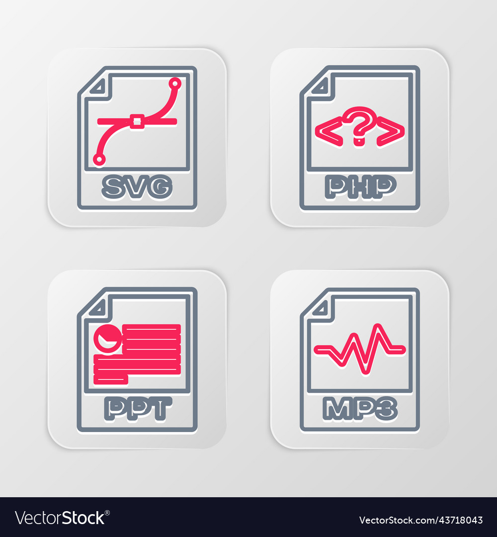 Set line mp3 file document ppt php and svg icon vector image Set line mp3 file document ppt php and svg icon