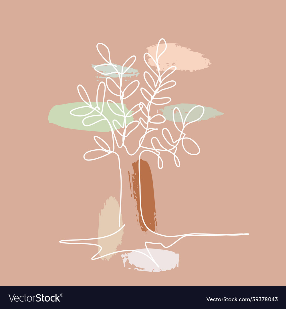Tree with leaves in continuous line drawing vector image Tree with leaves in continuous line drawing