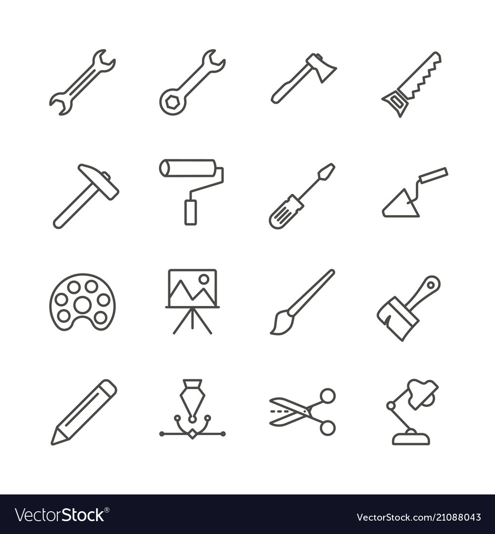 Work tools set icon outline handmade tools Vector Image