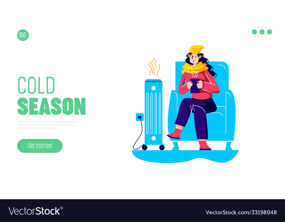 Cold season landing page with woman sitting