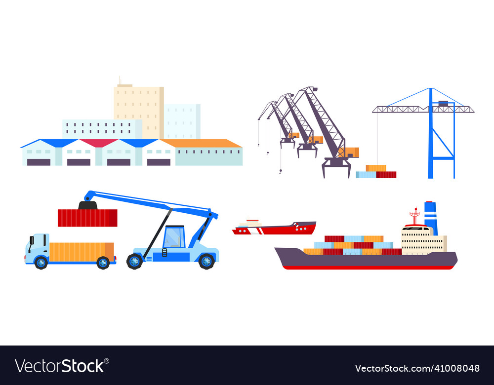 Maritime transportation flat color objects set