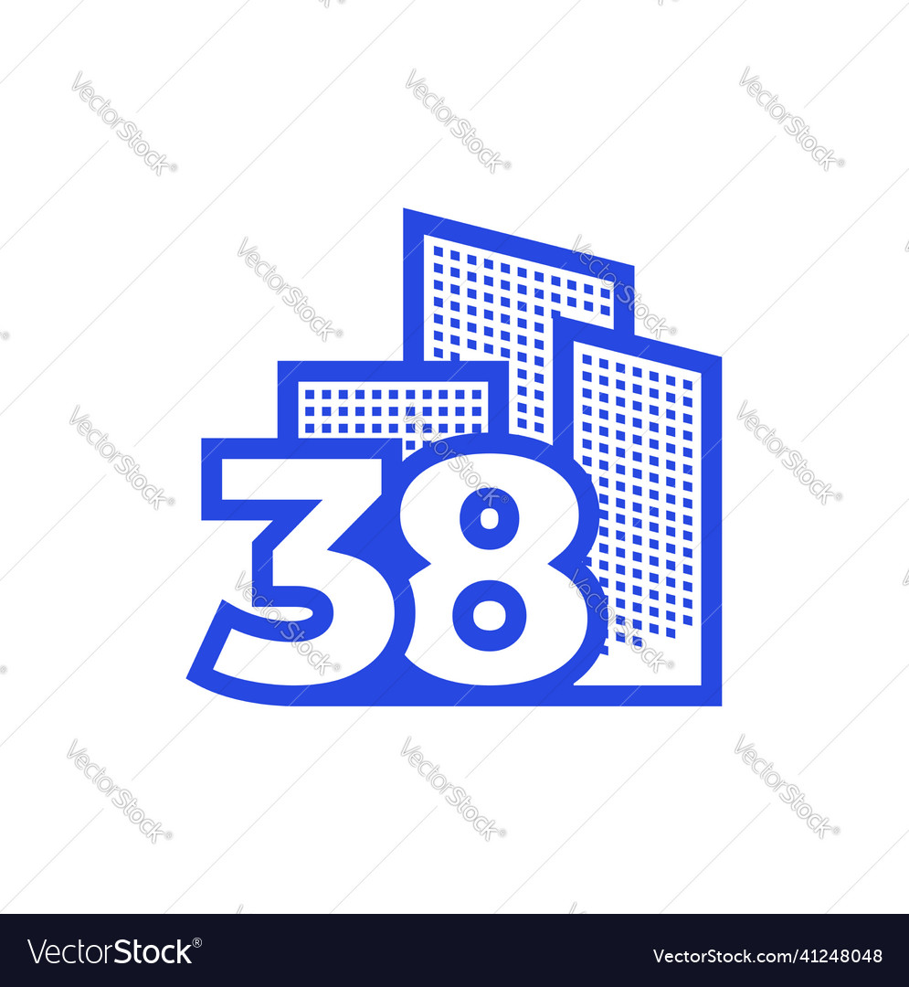 Number 38 with building logo design graphic