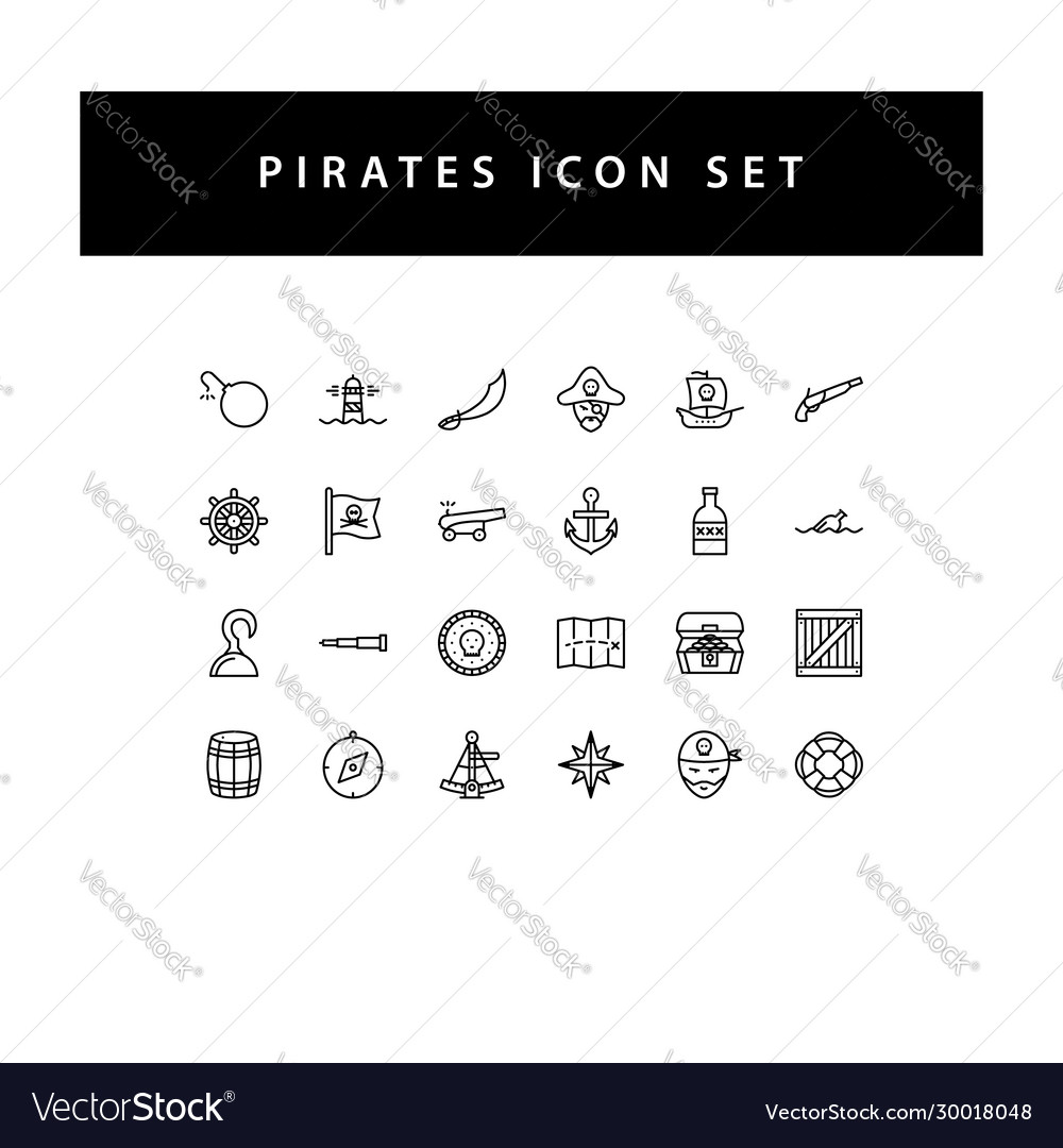 Pirate icon set with black color outline style Vector Image