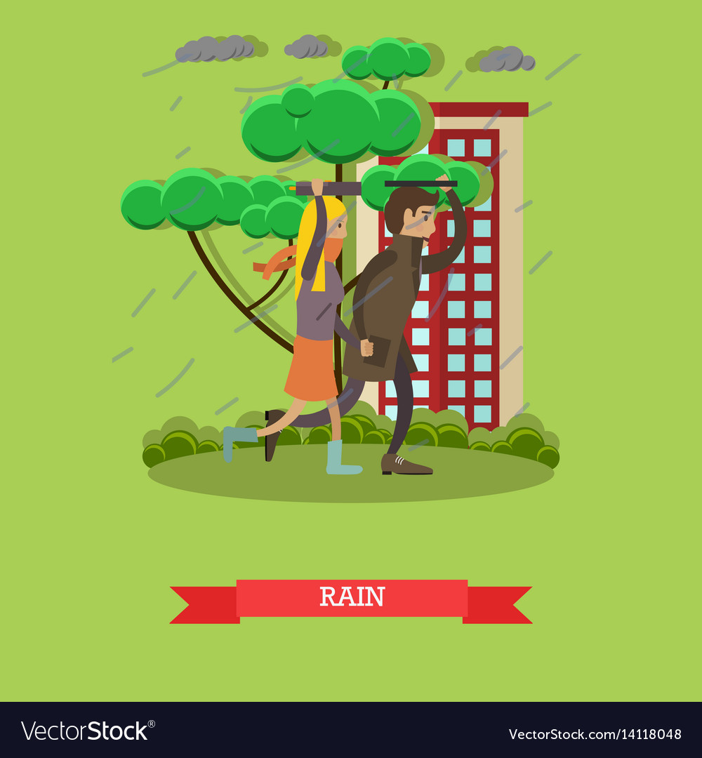 Rainy weather concept in flat