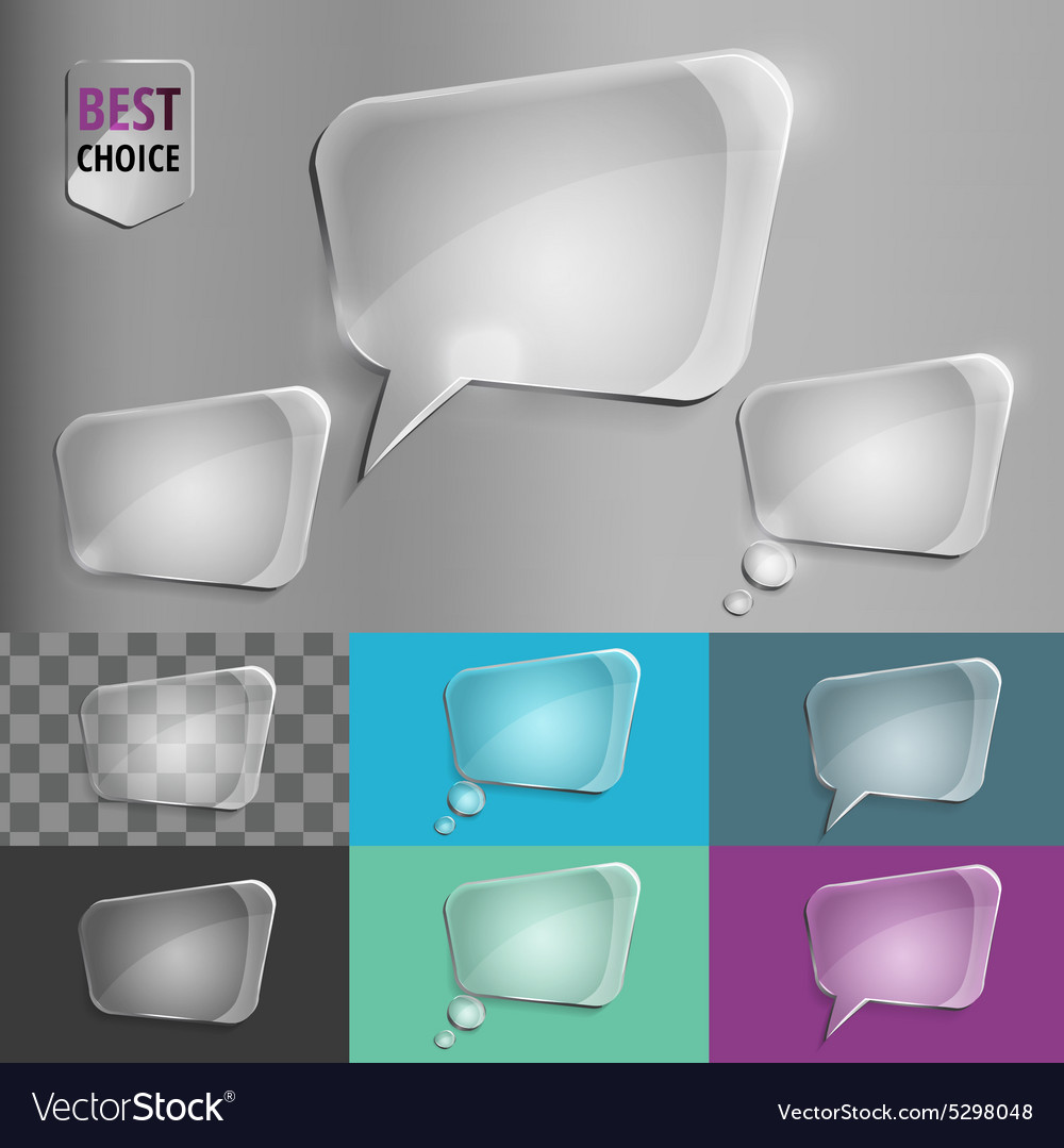 Rectangle glass speech bubble icons with soft