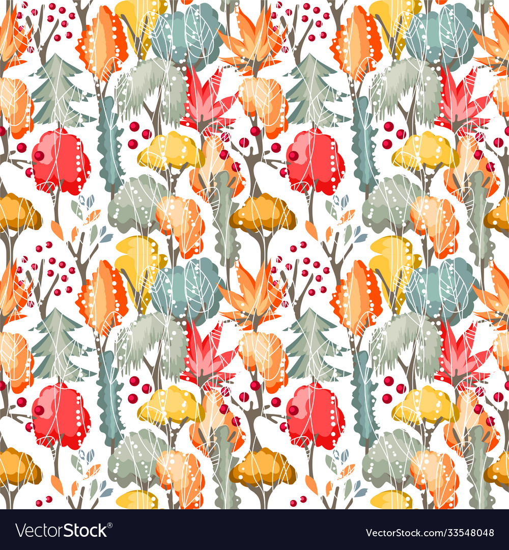 Seamless pattern with different autumn trees vector image Seamless pattern with different autumn trees