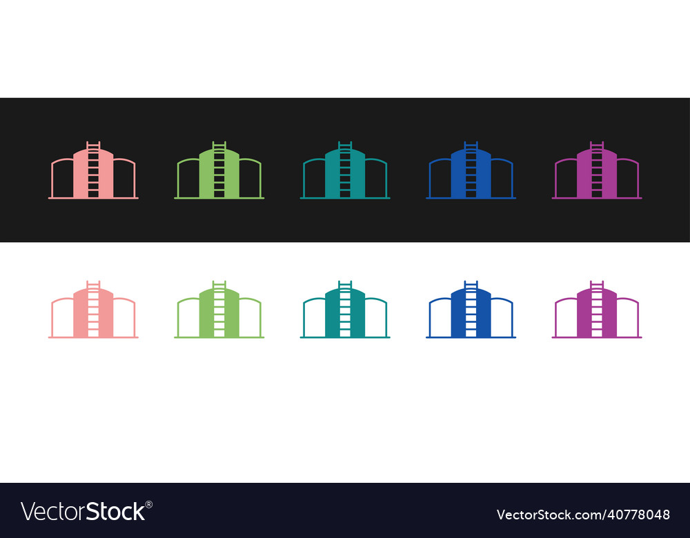 Set oil tank storage icon isolated on black