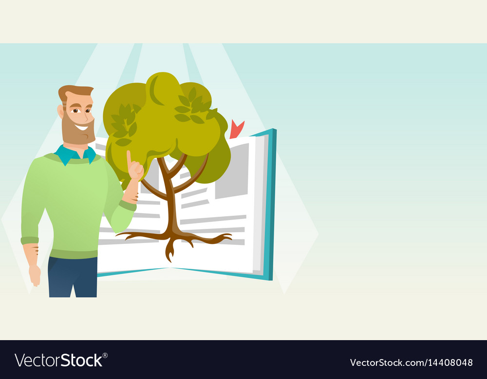 Student pointing at tree of knowledge