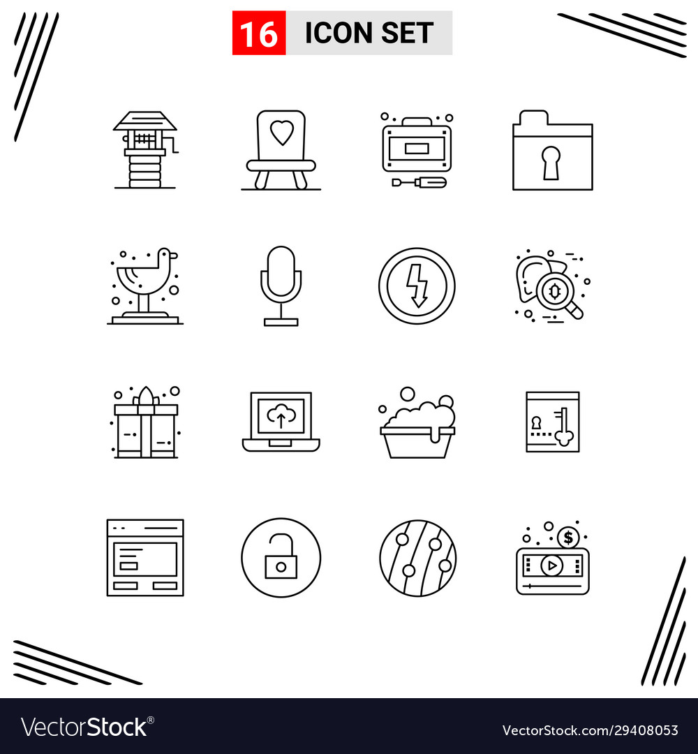 16 icons line style grid based creative outline