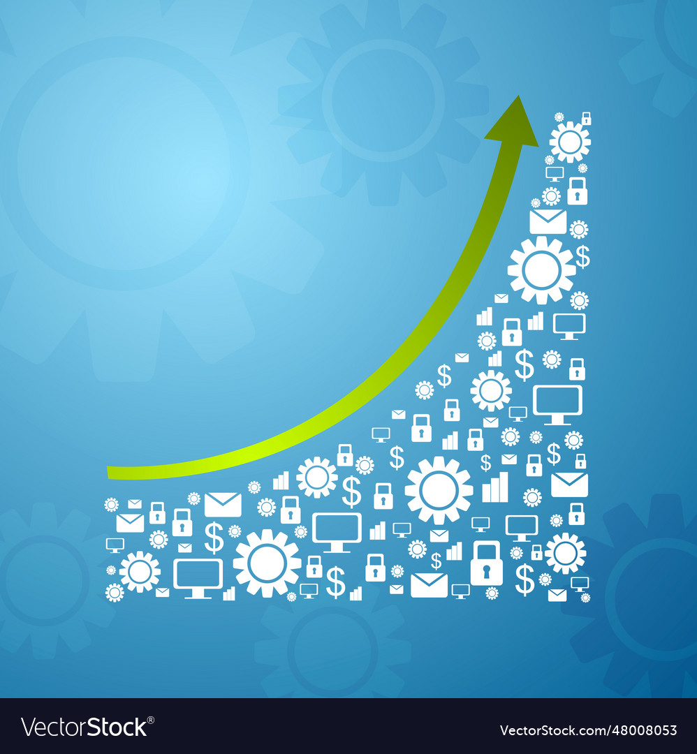 Abstract growing graph arrow with communication vector image Abstract growing graph arrow with communication