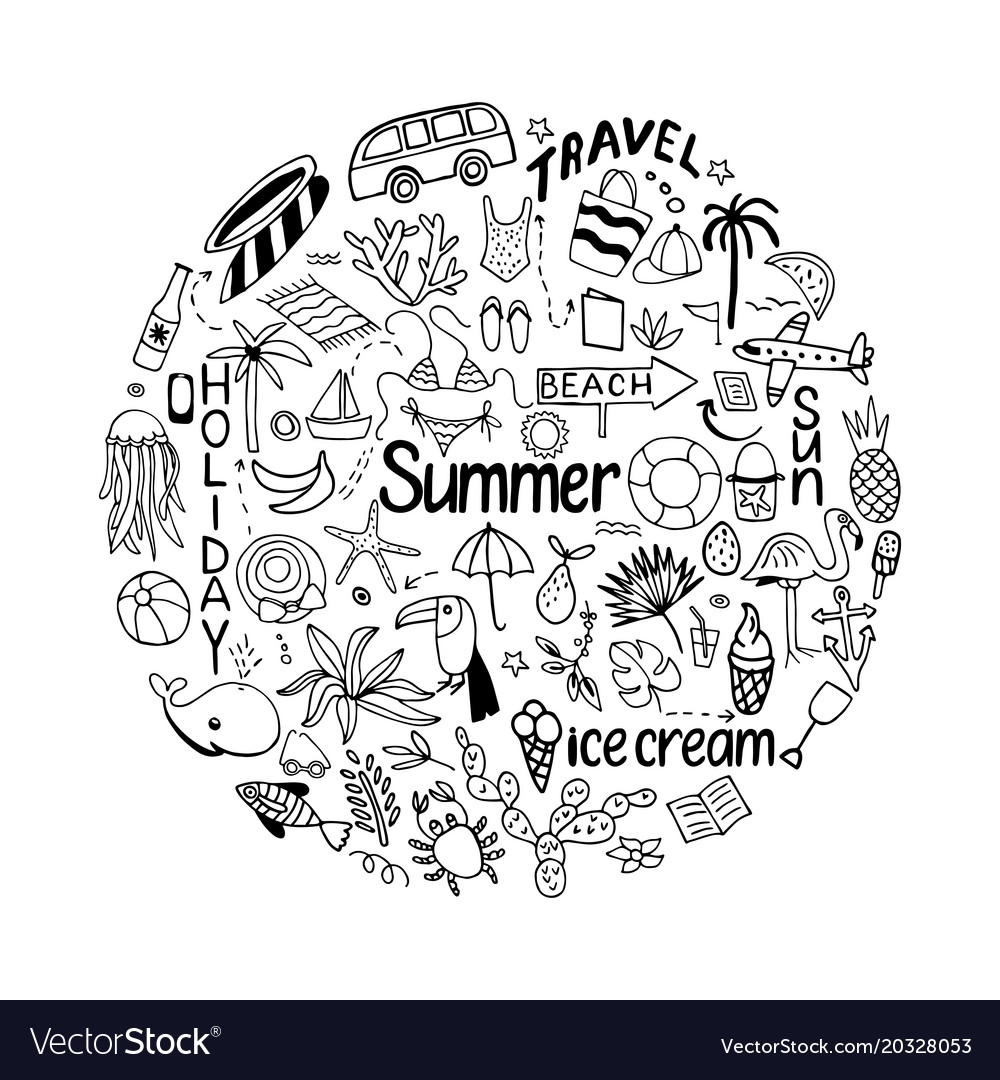 Background in circle with summer set of isolated