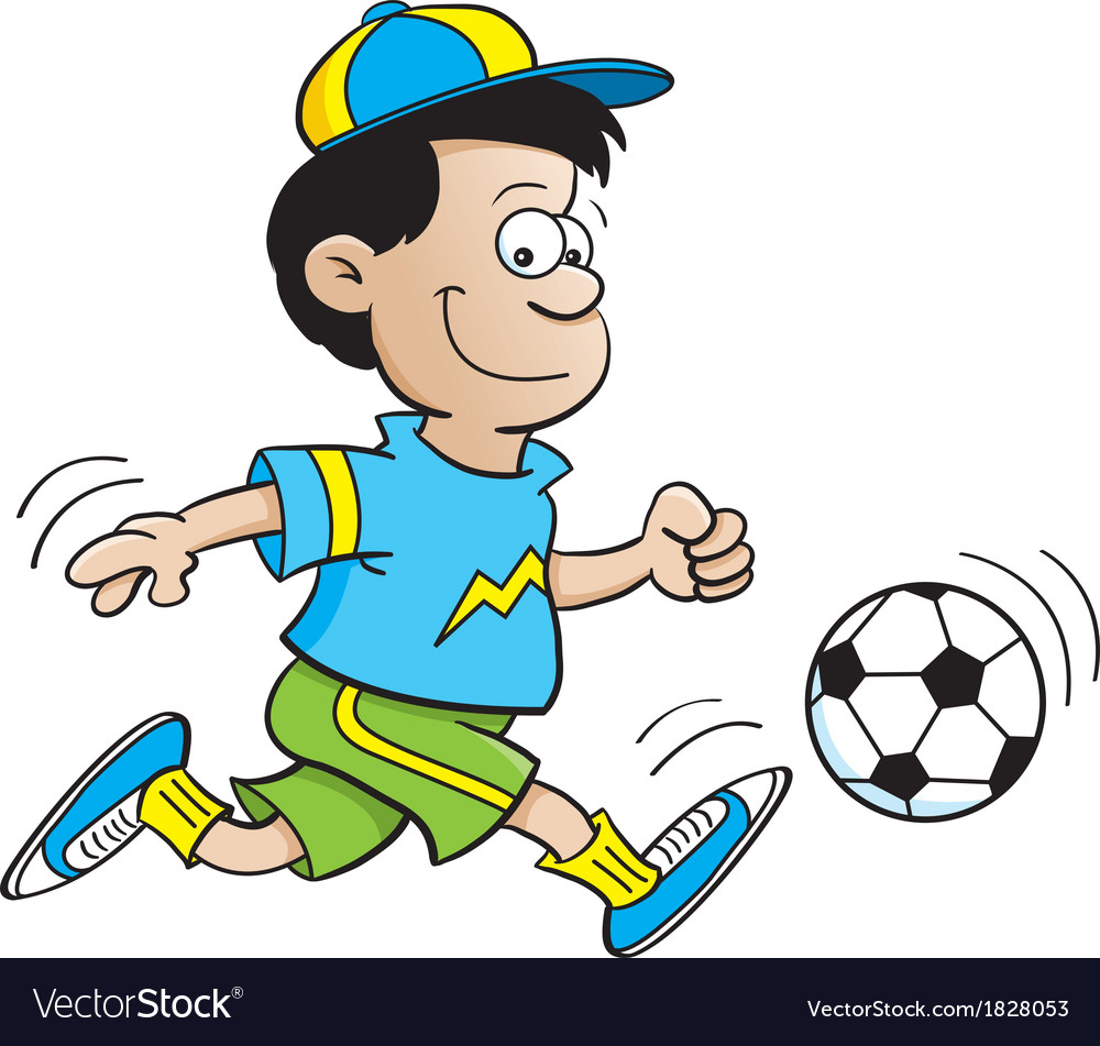 Cartoon boy playing soccer Royalty Free Vector Image