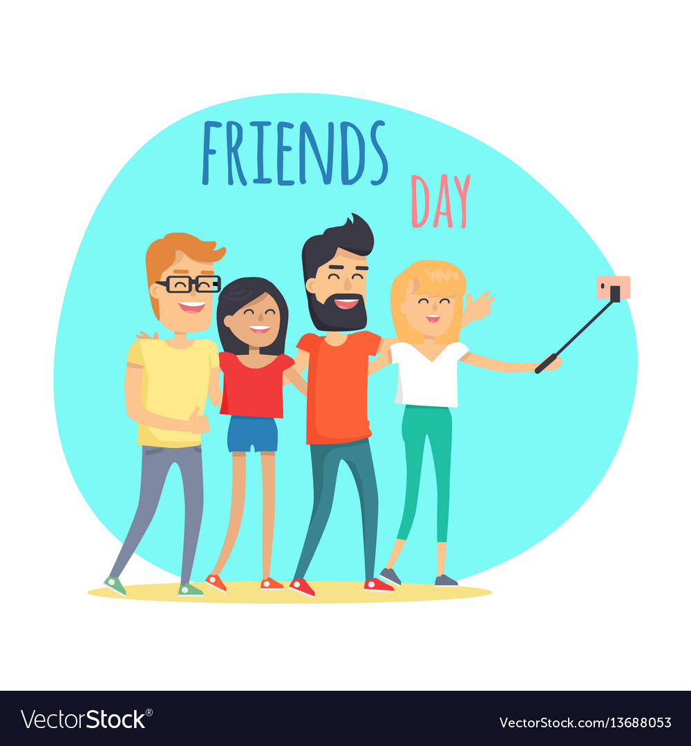 Friends day two boys and two girls makes selfie Vector Image