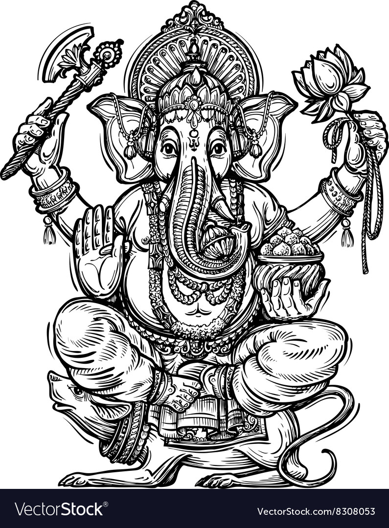 Image of Drawing Of Lord Ganesha And Mouse Outline Editable Vector  Illustration-OE616164-Picxy