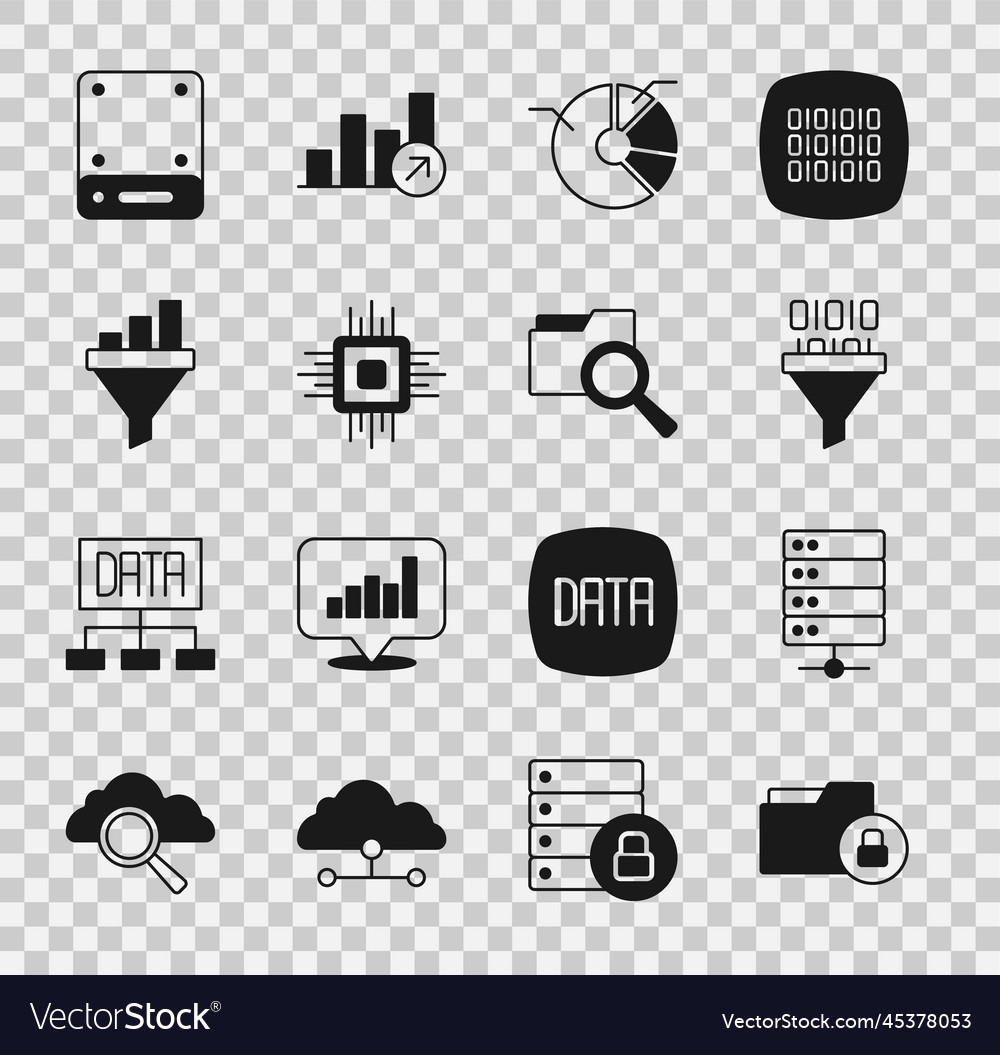Set folder and lock server binary code pie vector image Set folder and lock server binary code pie