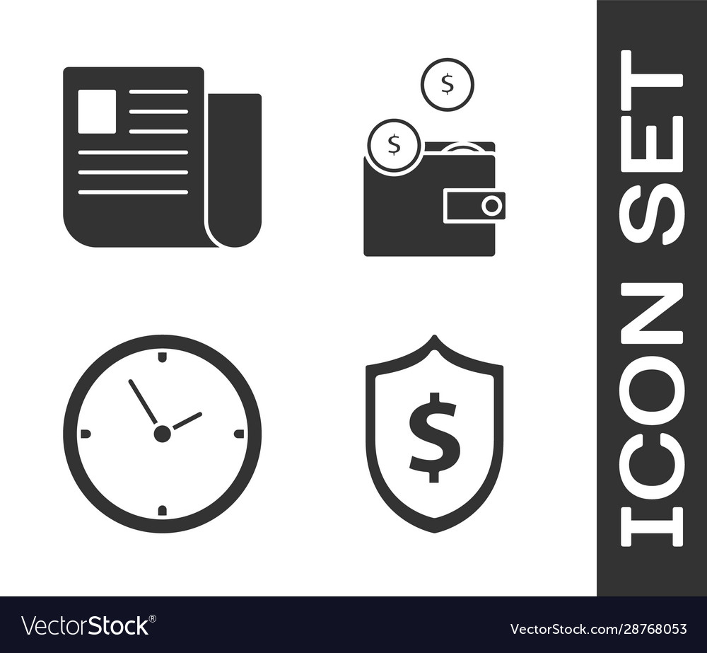 Set shield with dollar symbol file document clock vector image Set shield with dollar symbol file document clock