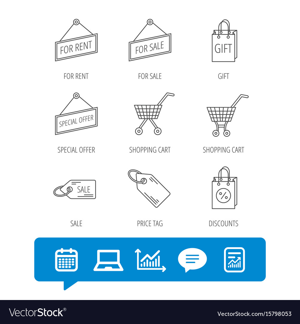 Shopping cart gift bag and sale coupon icons