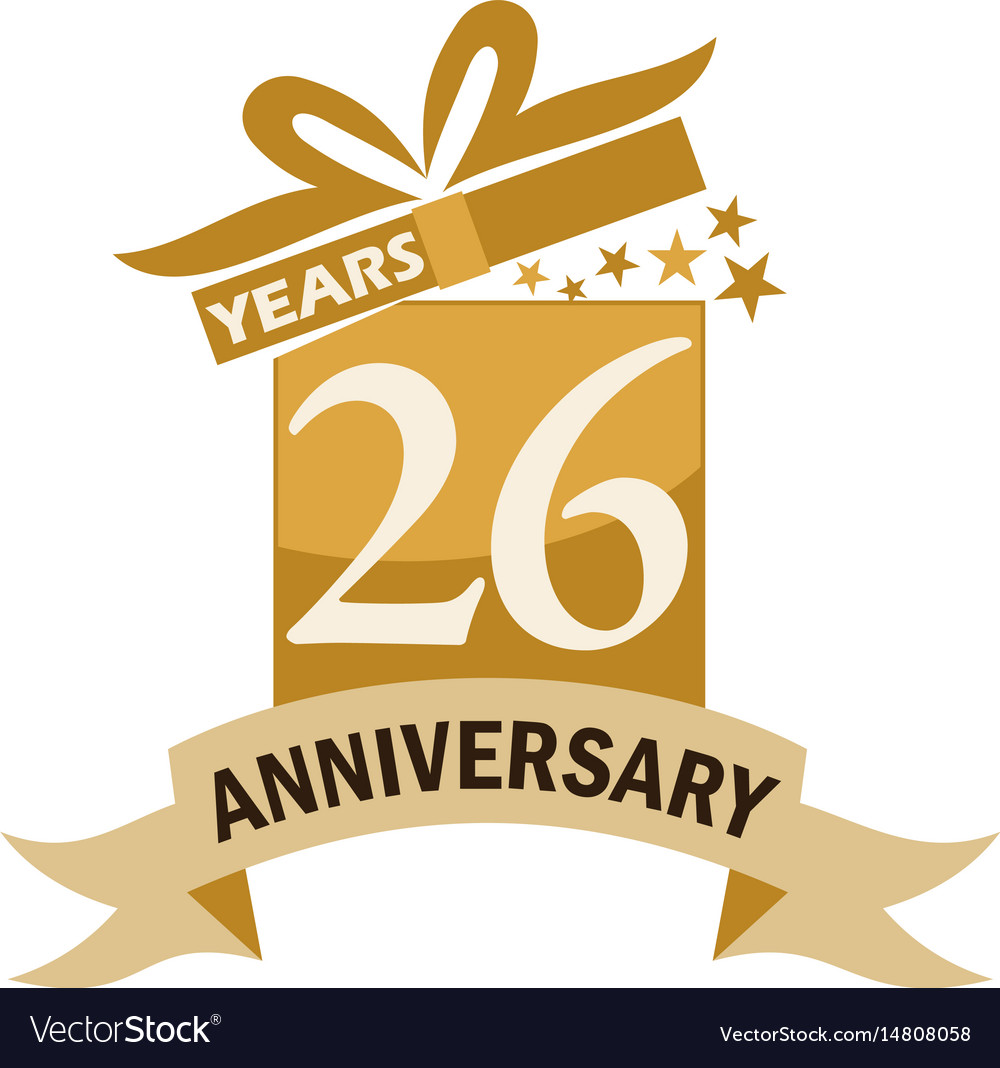 26 years gift box ribbon anniversary Royalty Free Vector