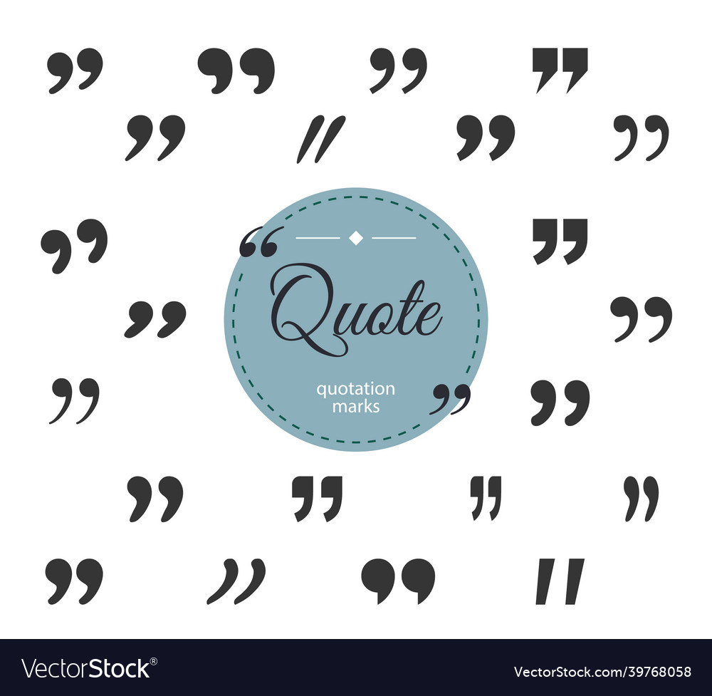 Big set black quotation marks circle frame