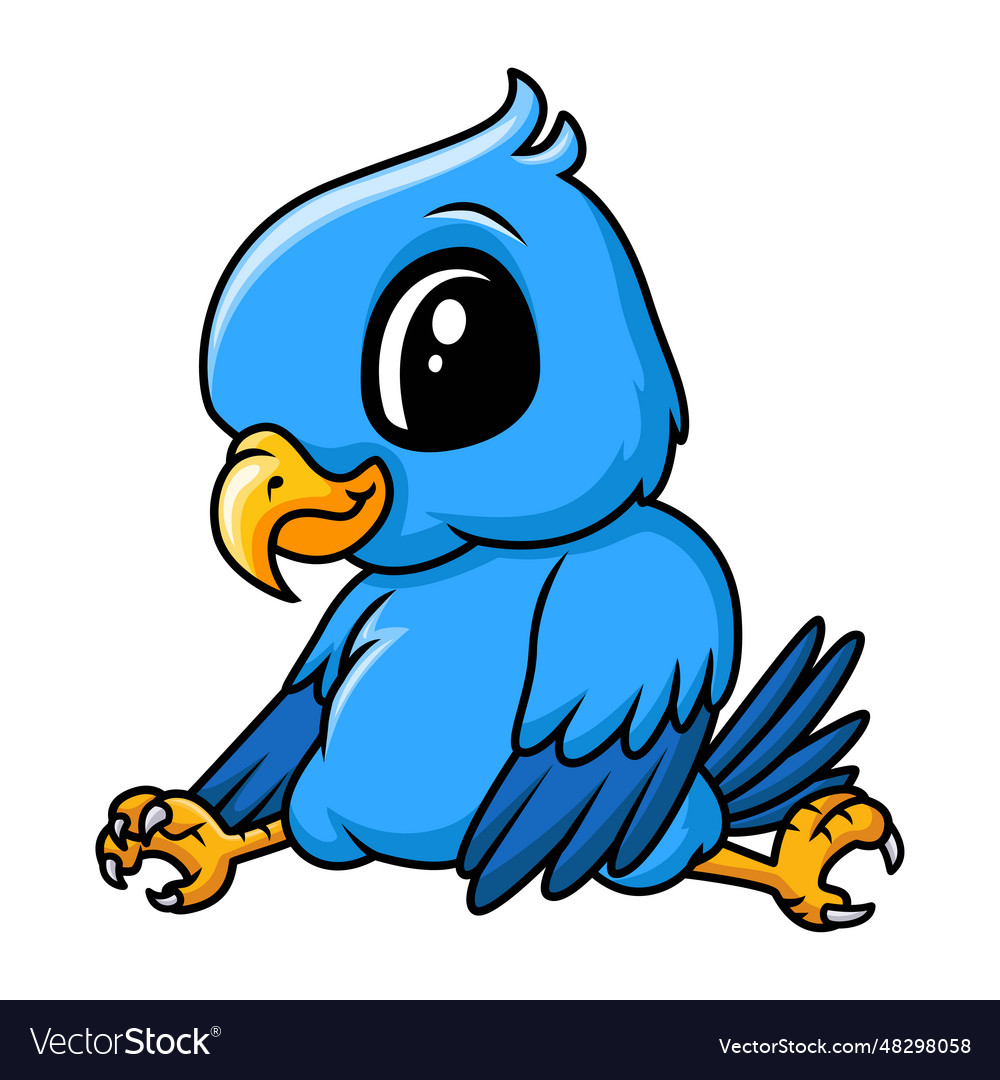 Cute happy blue parrot cartoon Royalty Free Vector Image