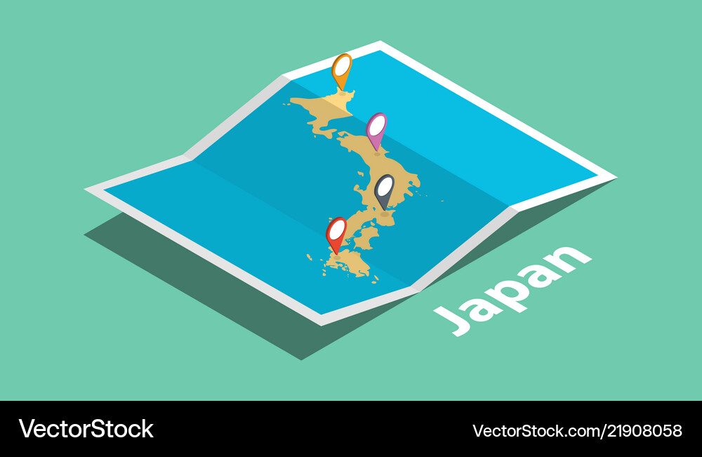 Explore japan maps with isometric style and pin Vector Image