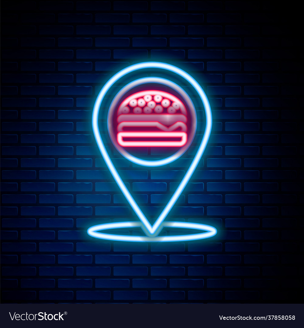 Glowing neon line map pointer with fast food Vector Image