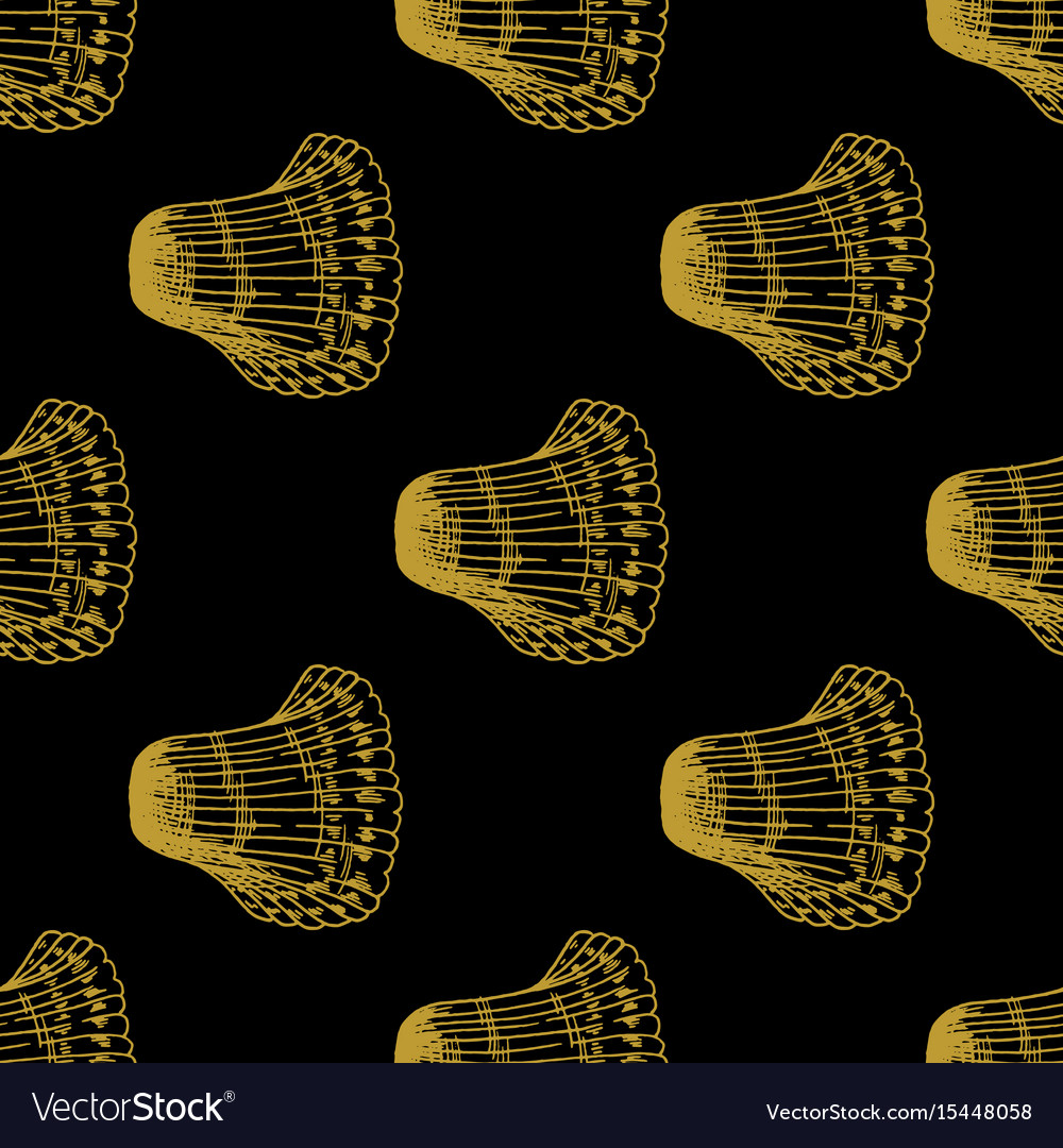 Golden sketch seashell decor seamless pattern