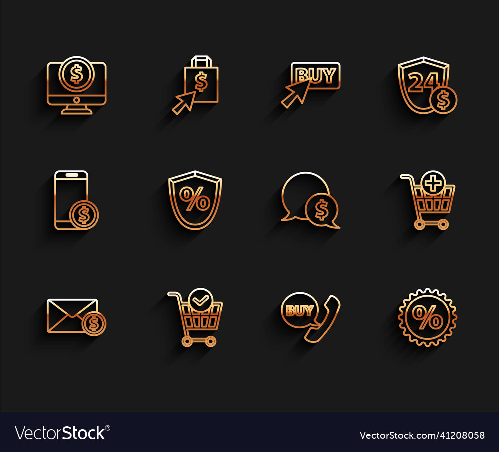 Set line envelope with coin dollar shopping cart vector image Set line envelope with coin dollar shopping cart