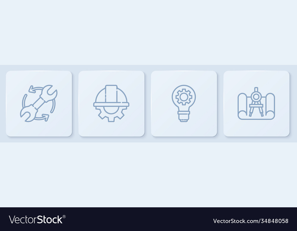 Set line wrench and arrows as workflow light bulb vector image Set line wrench and arrows as workflow light bulb