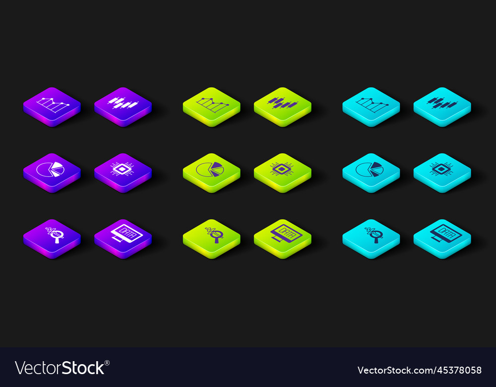 Set search data analysis pie chart vector image Set search data analysis pie chart