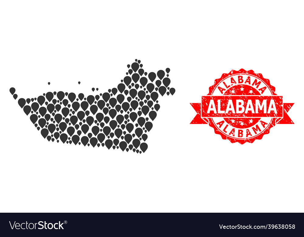 Textured alabama seal and pointer mosaic map