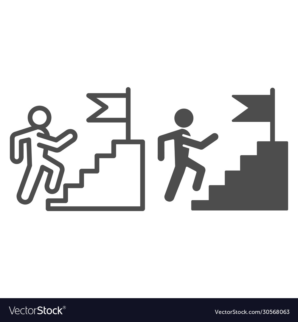 Career staircase line and solid icon climbing man Vector Image