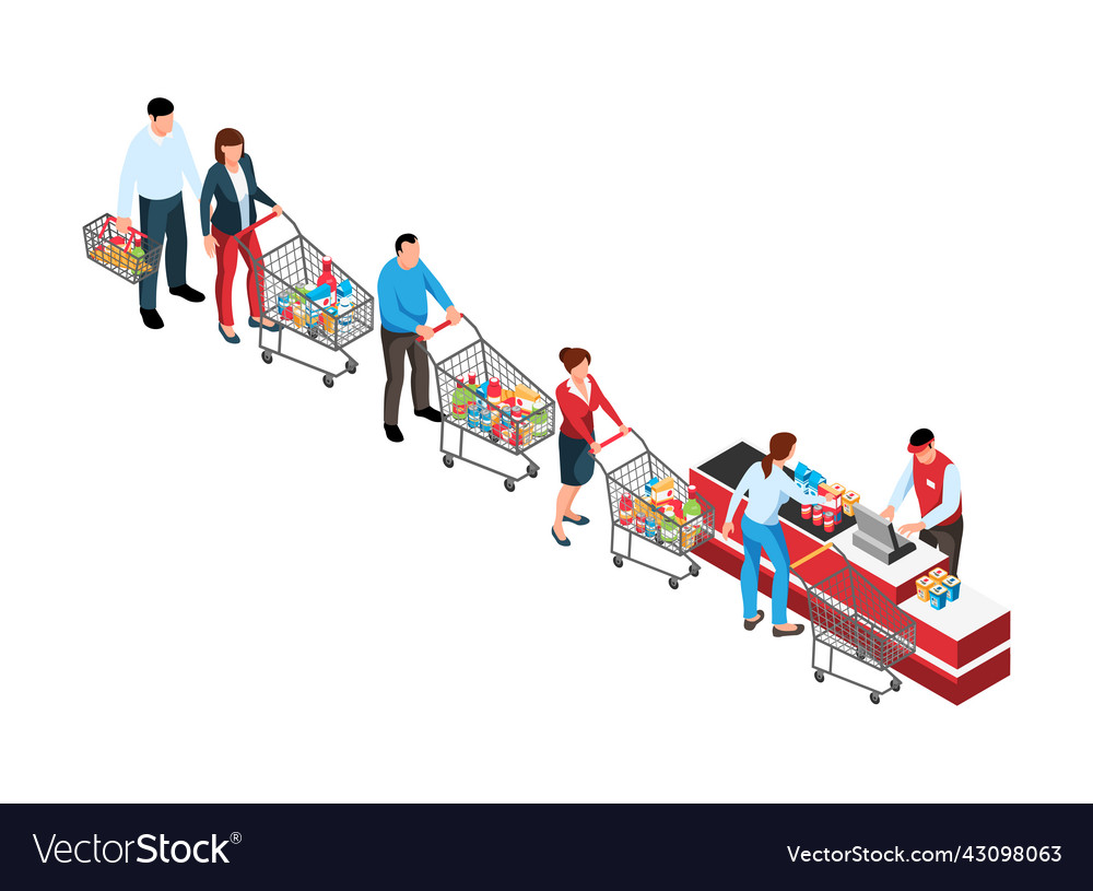 Checkout supermarket line composition Royalty Free Vector