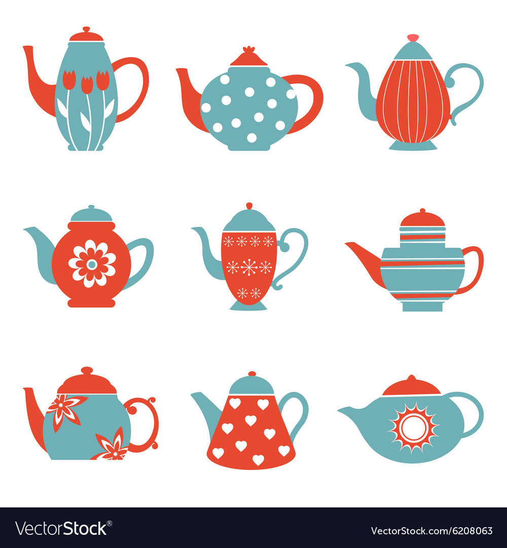 Colorful tea pots collection