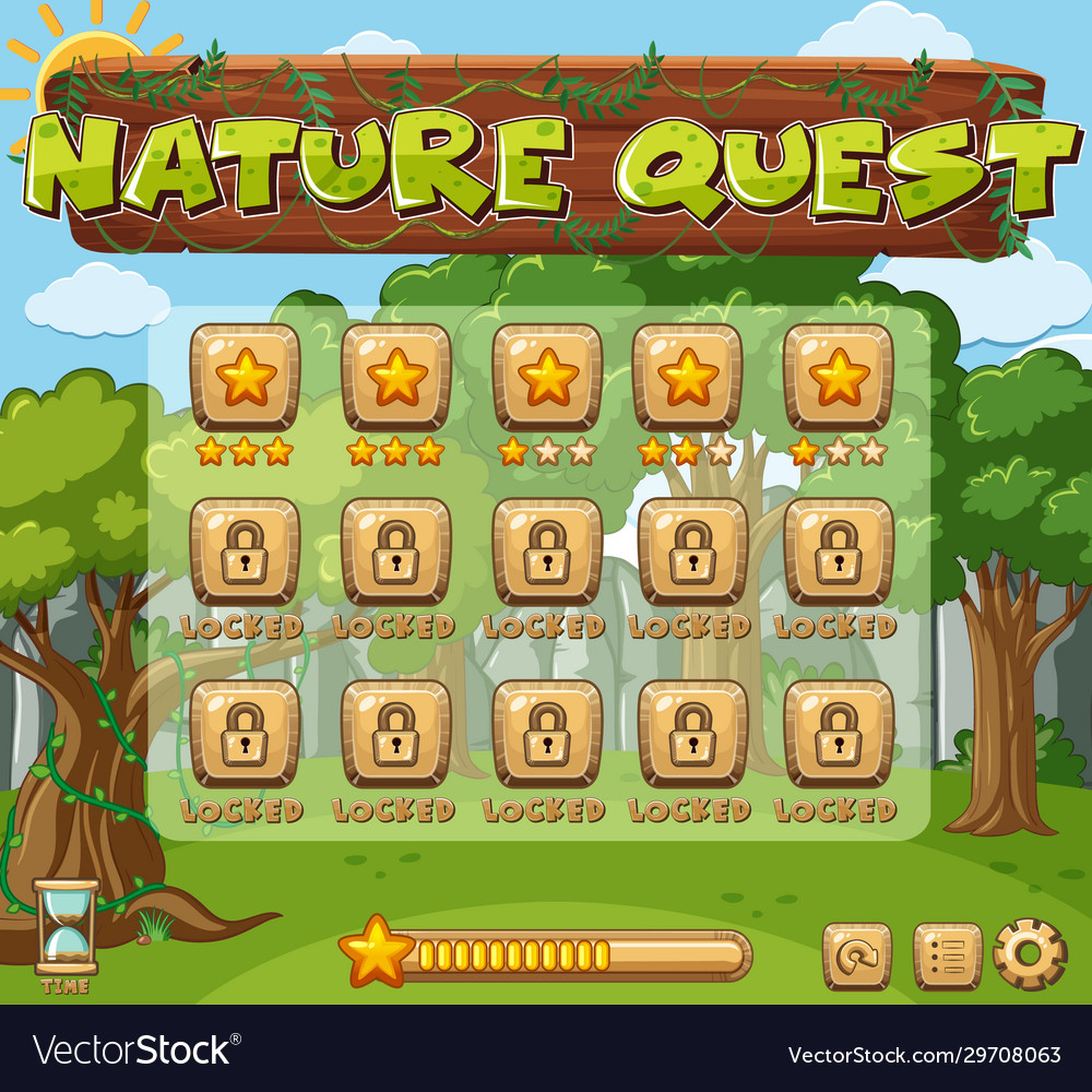 Game template design with green trees Royalty Free Vector