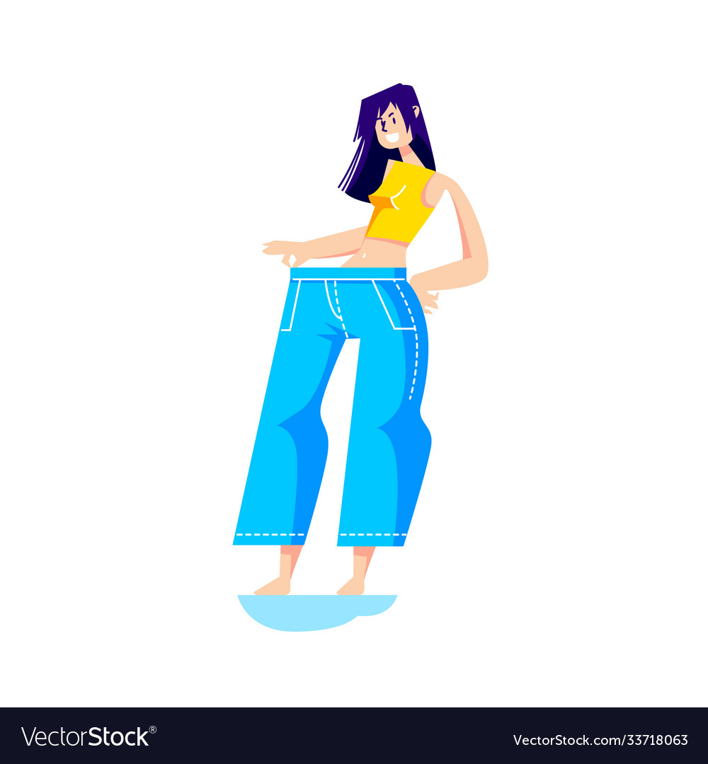 Girl Wearing Big Jeans After Weight Loss Slim Vector Image