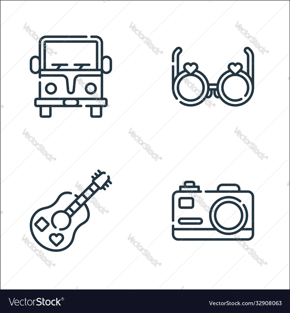 Hippies line icons linear set quality vector image Hippies line icons linear set quality