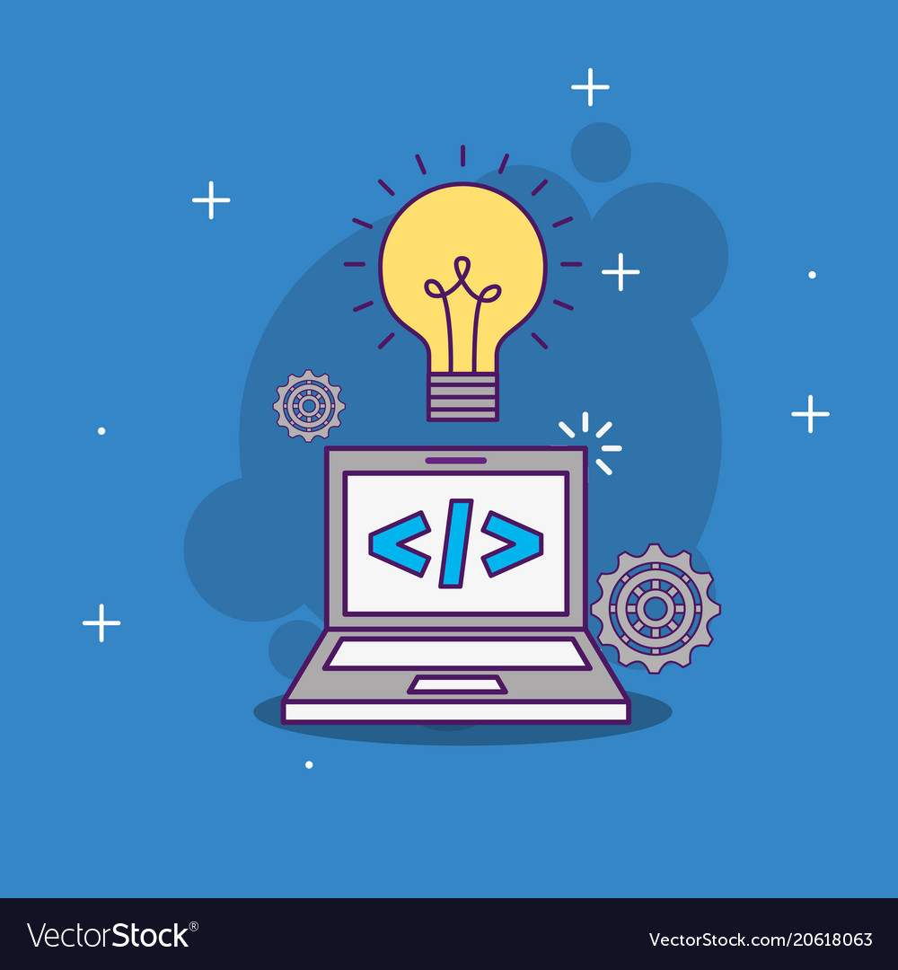 Laptop code programming idea work vector image Laptop code programming idea work