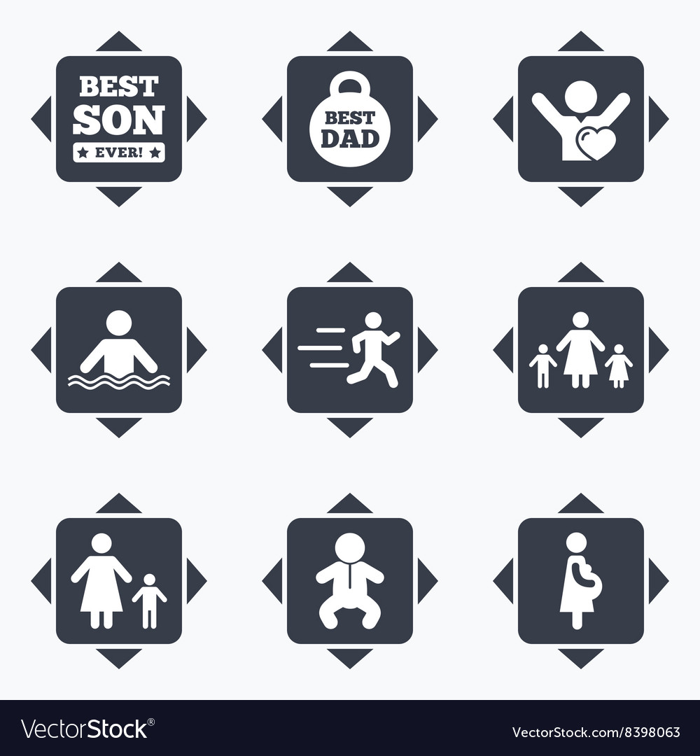 People family icons swimming baby signs