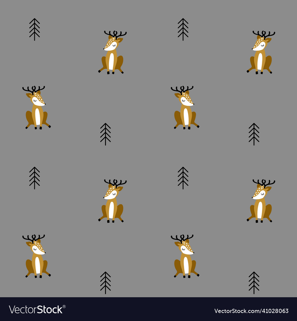 Seamless pattern with reindeer and fir tree
