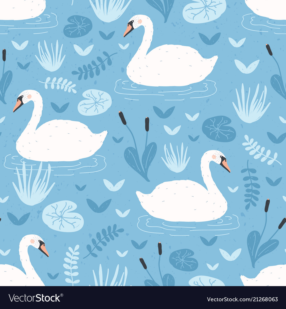 Seamless pattern with white swans floating Vector Image