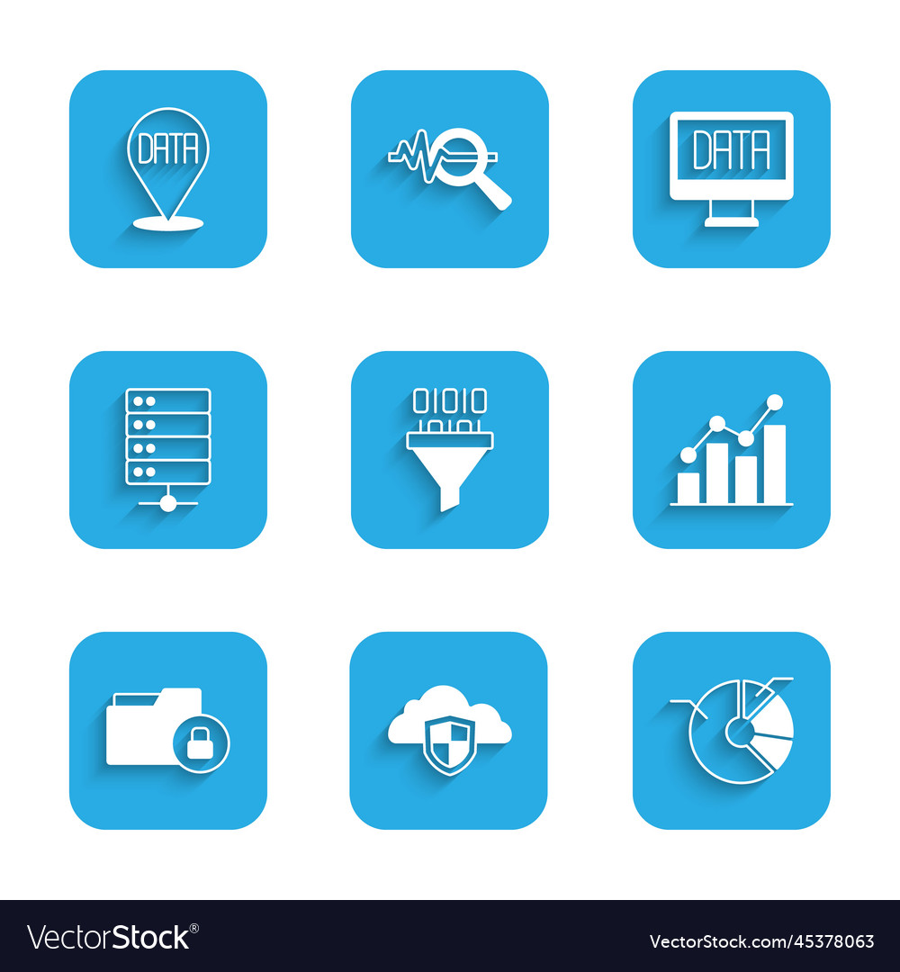 Set binary code cloud and shield pie chart vector image Set binary code cloud and shield pie chart