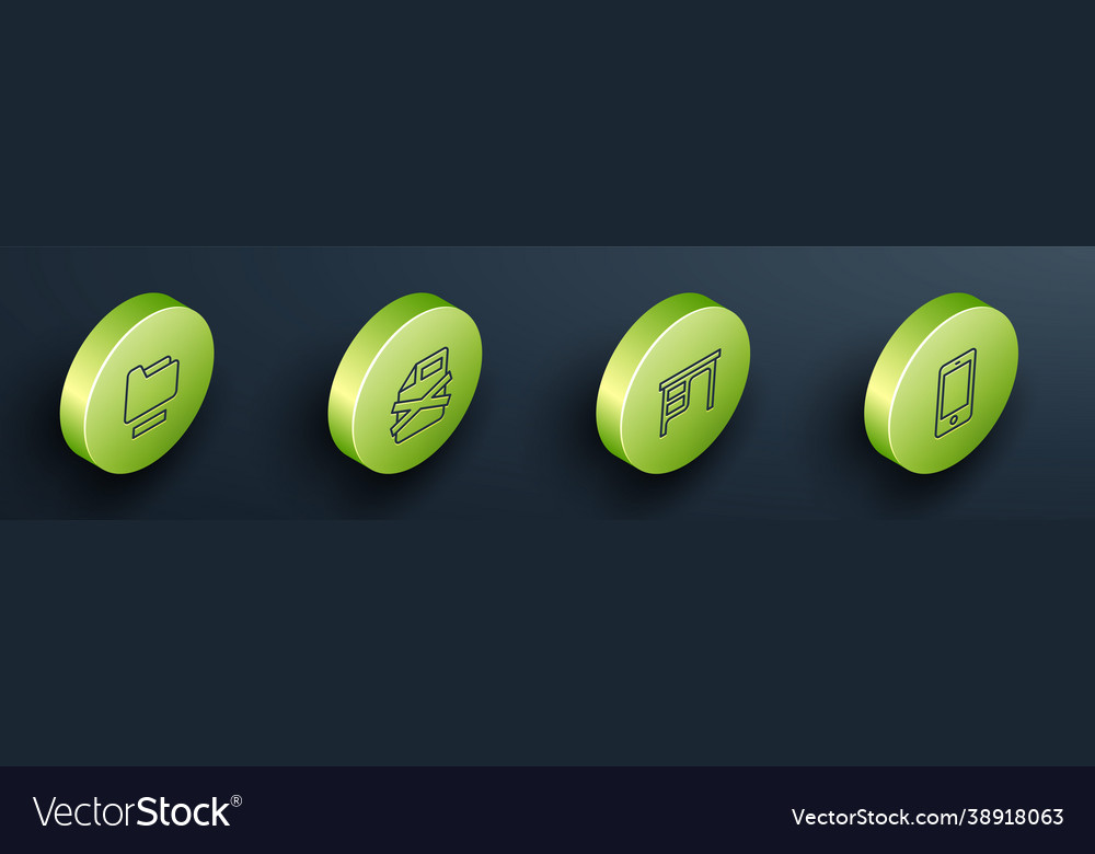 Set isometric line document folder delete file vector image Set isometric line document folder delete file