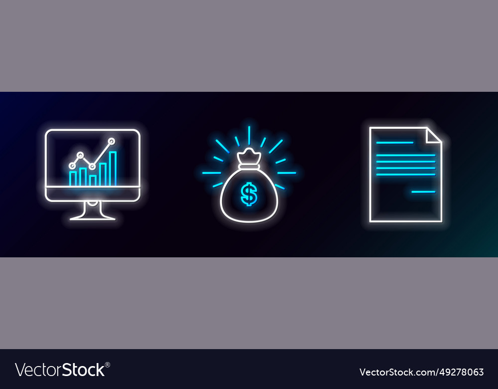Set line document computer monitor with graph vector image Set line document computer monitor with graph