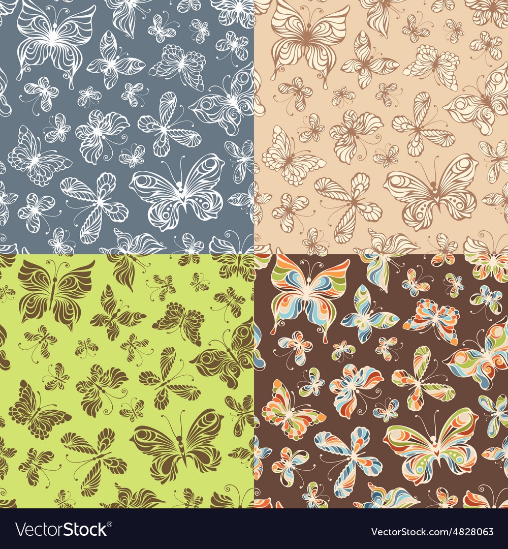 Set of seamless patterns butterflies